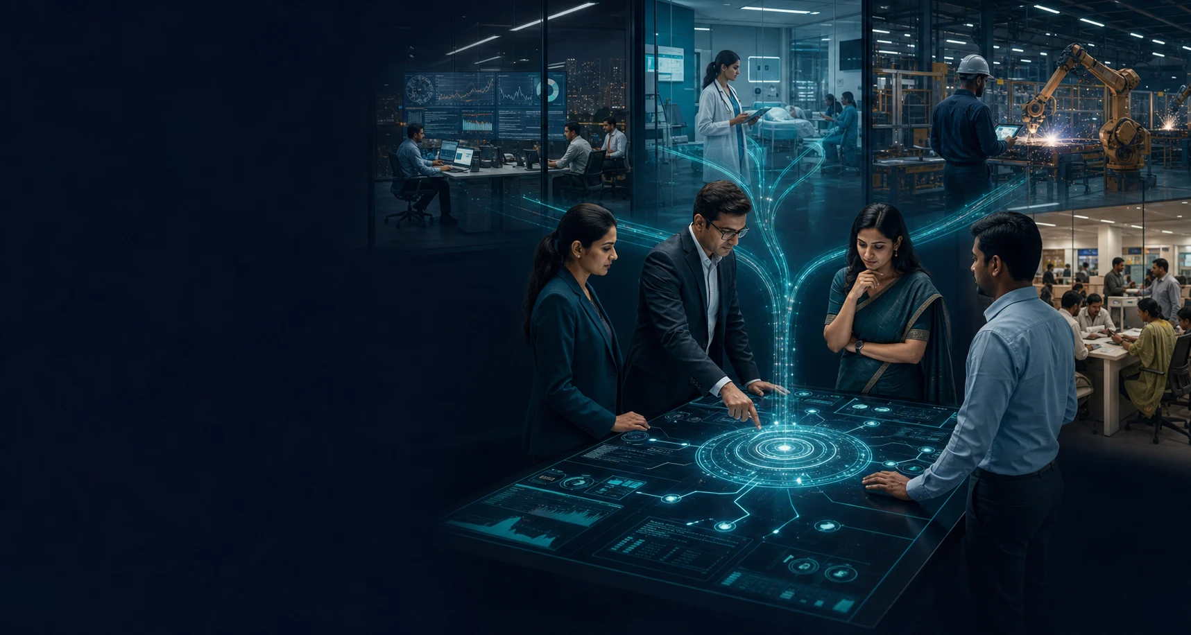 Enterprise leaders applying one governed AI operating model across banking, healthcare, manufacturing, and public services